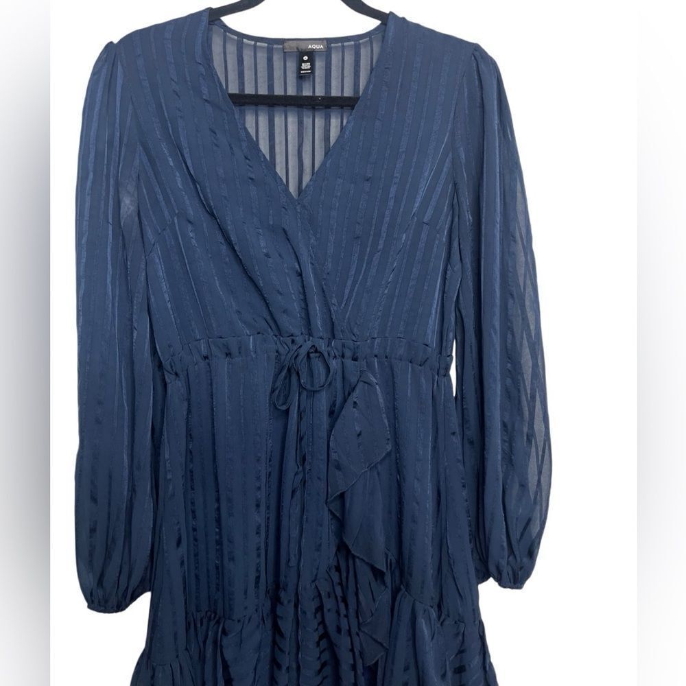 Aqua Bloomingdales Striped Long Sleeve Flowy Dress Blue Size Medium